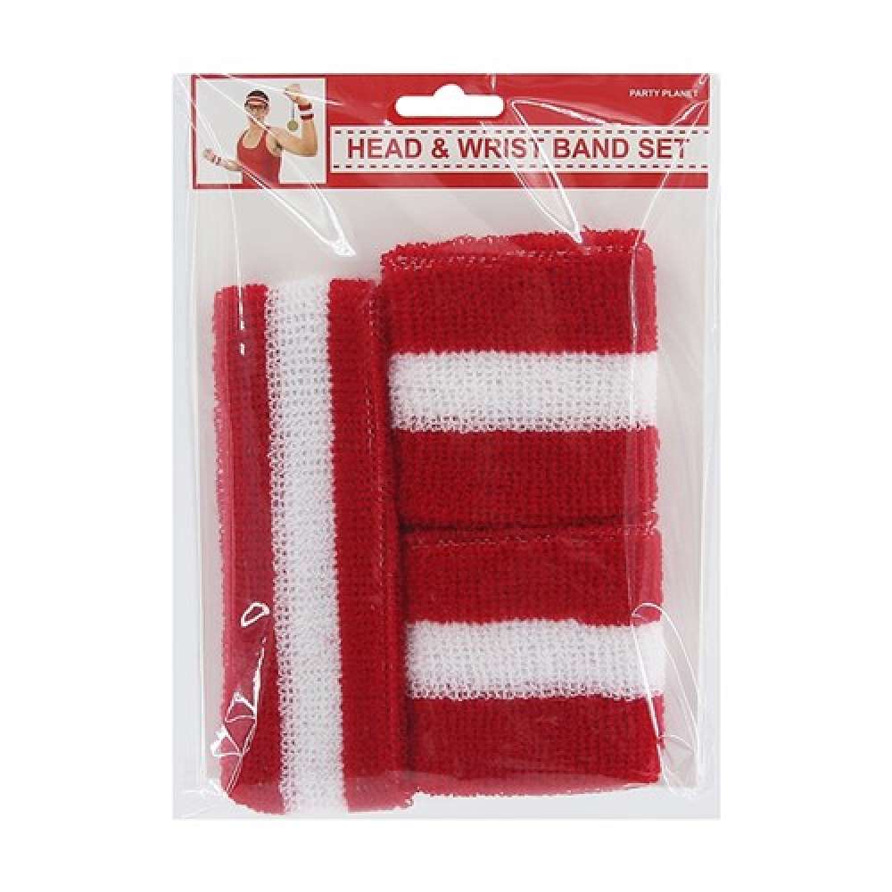 View Party Sweat Set Headband & Wristband Red/White 