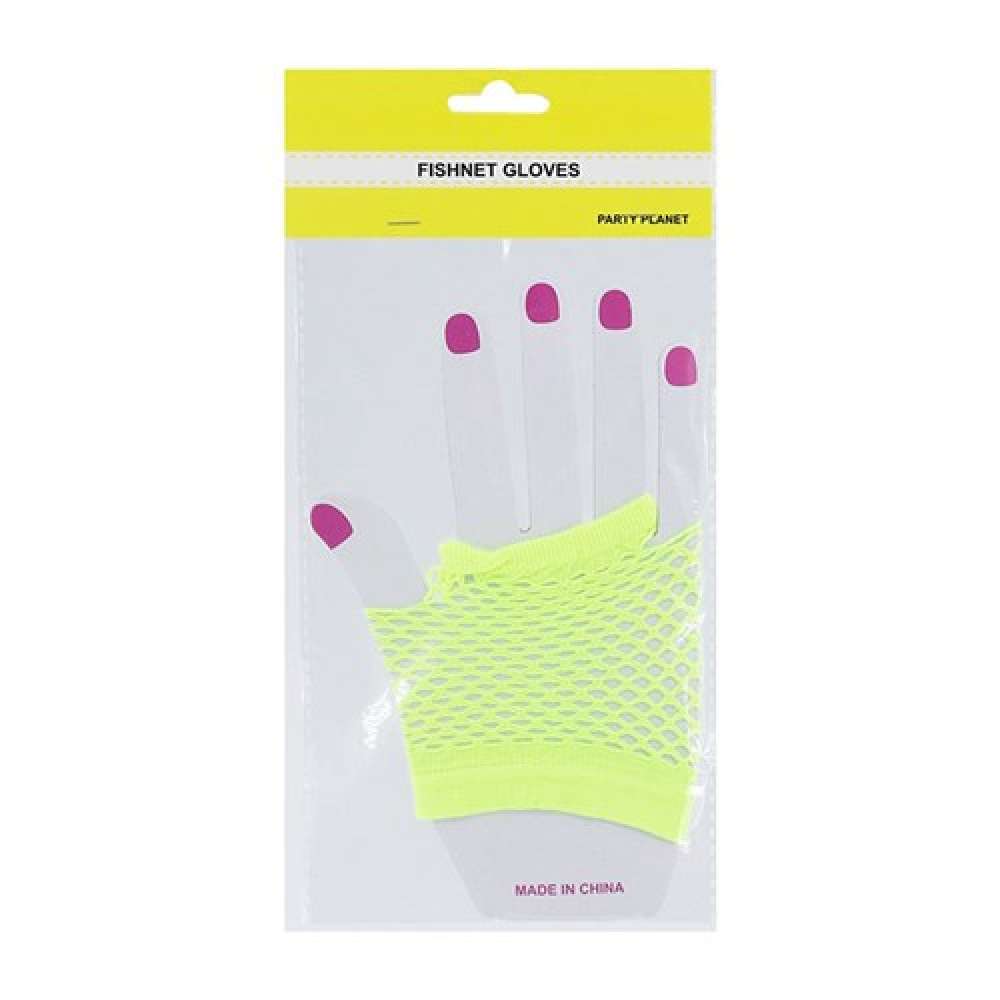 View Party Gloves Fish Net Hand Yellow