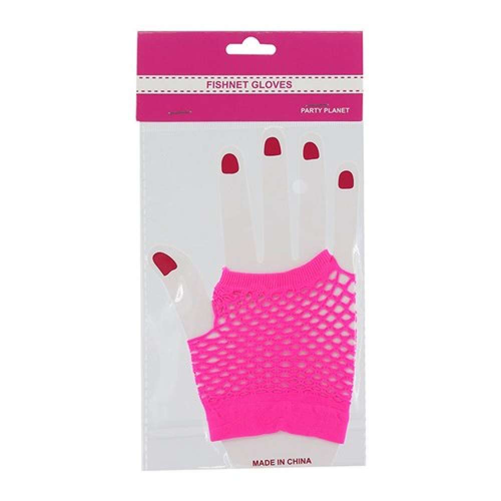 View Party Gloves Fish Net Hand Pink 