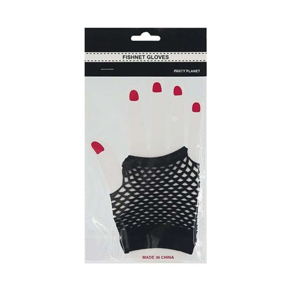 View Party Gloves Fish Net Hand Black