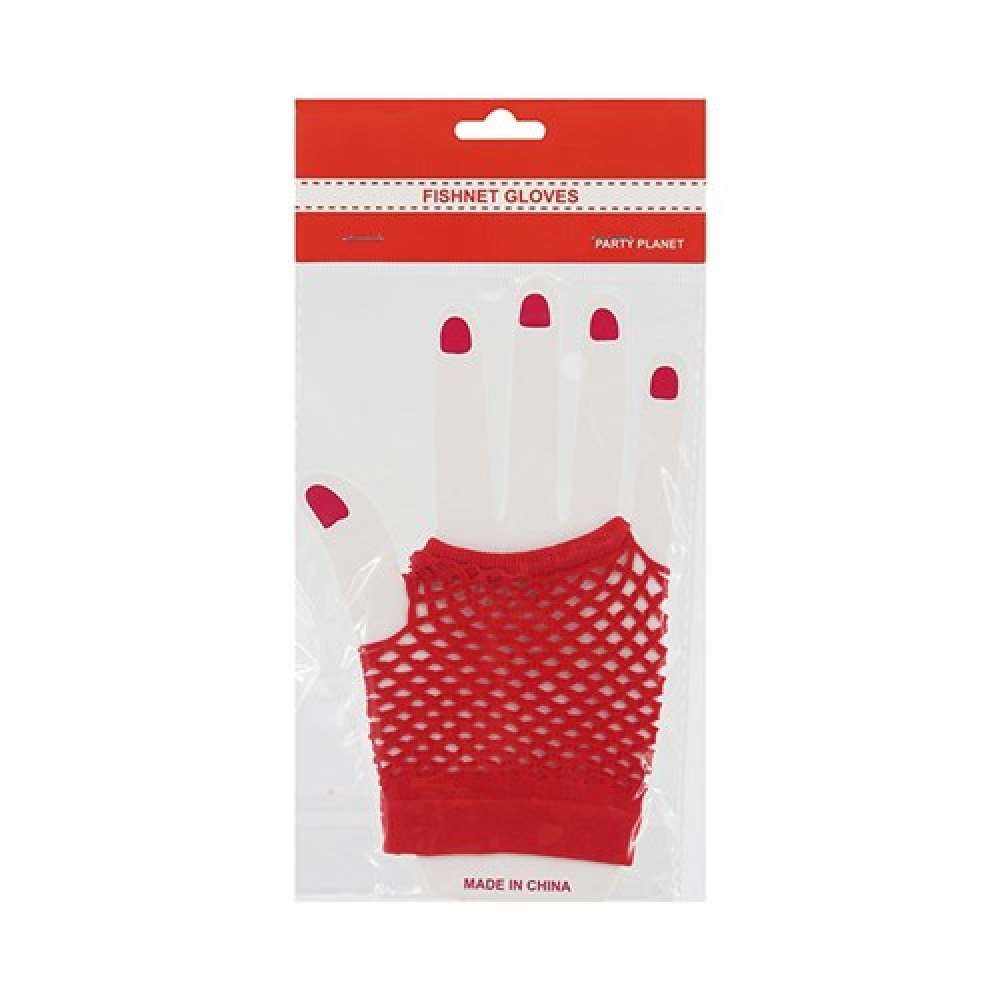 View Party Gloves Fish Net Hand Red 