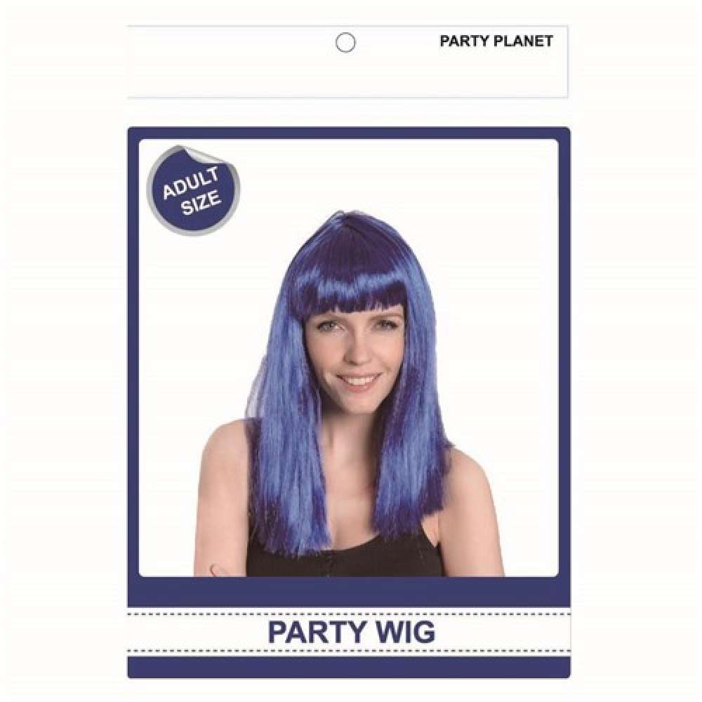 View Party Wig With Fringe Dark Blue