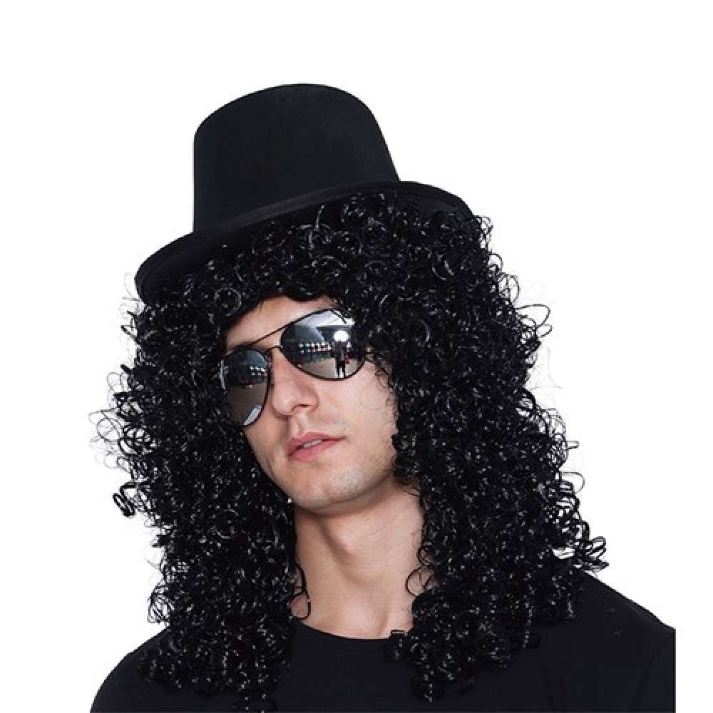 View Party Wig Curly Rocker Black