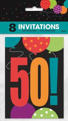 View Birthday Invitation 8pk 50age