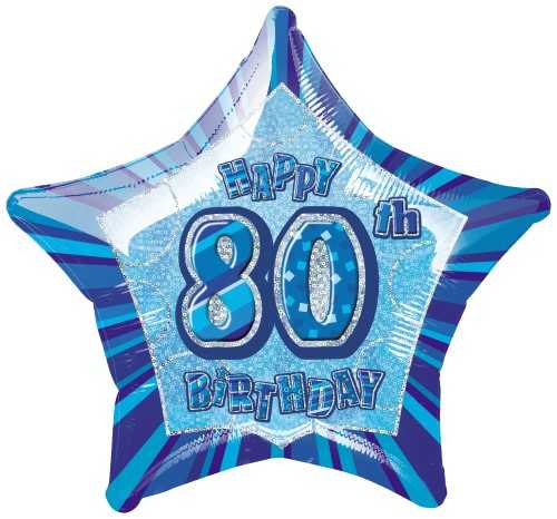 View Foil Balloon 80th Birthday Blue Star