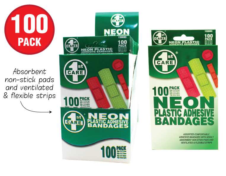 View Band Aid 100pk Asst Shapes Neon