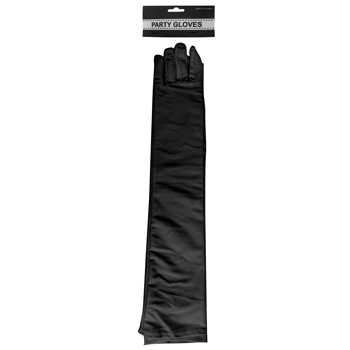 View Party Gloves Long Satin Black