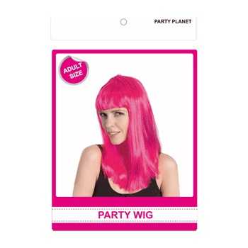 View Party Wig With Fringe Bright Pink
