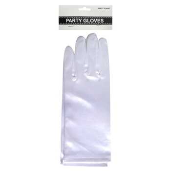 View Party Gloves Short Satin White