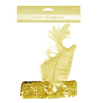 View Party Headband Sequin with Feather Gold