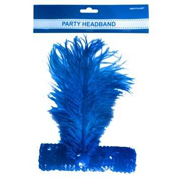 View Party Headband Sequin with Feather Blue