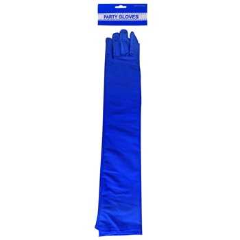 View Party Gloves Long Satin Blue