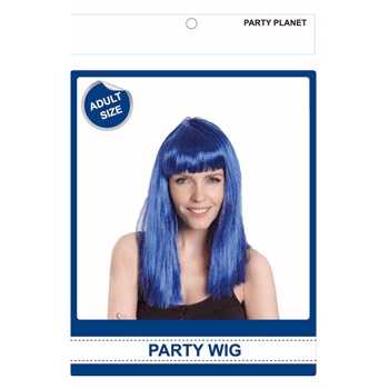 View Party Wig With Fringe Dark Blue
