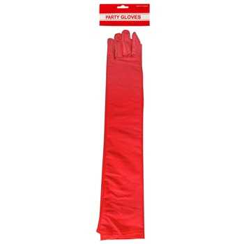 View Party Gloves Long Satin Red