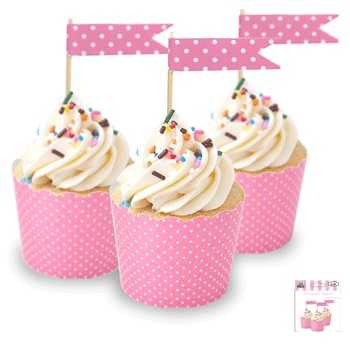 View Cupcake Toppers 24pk Pink Dots