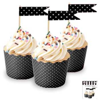 View Cupcake Toppers 24pk Black & White Dots