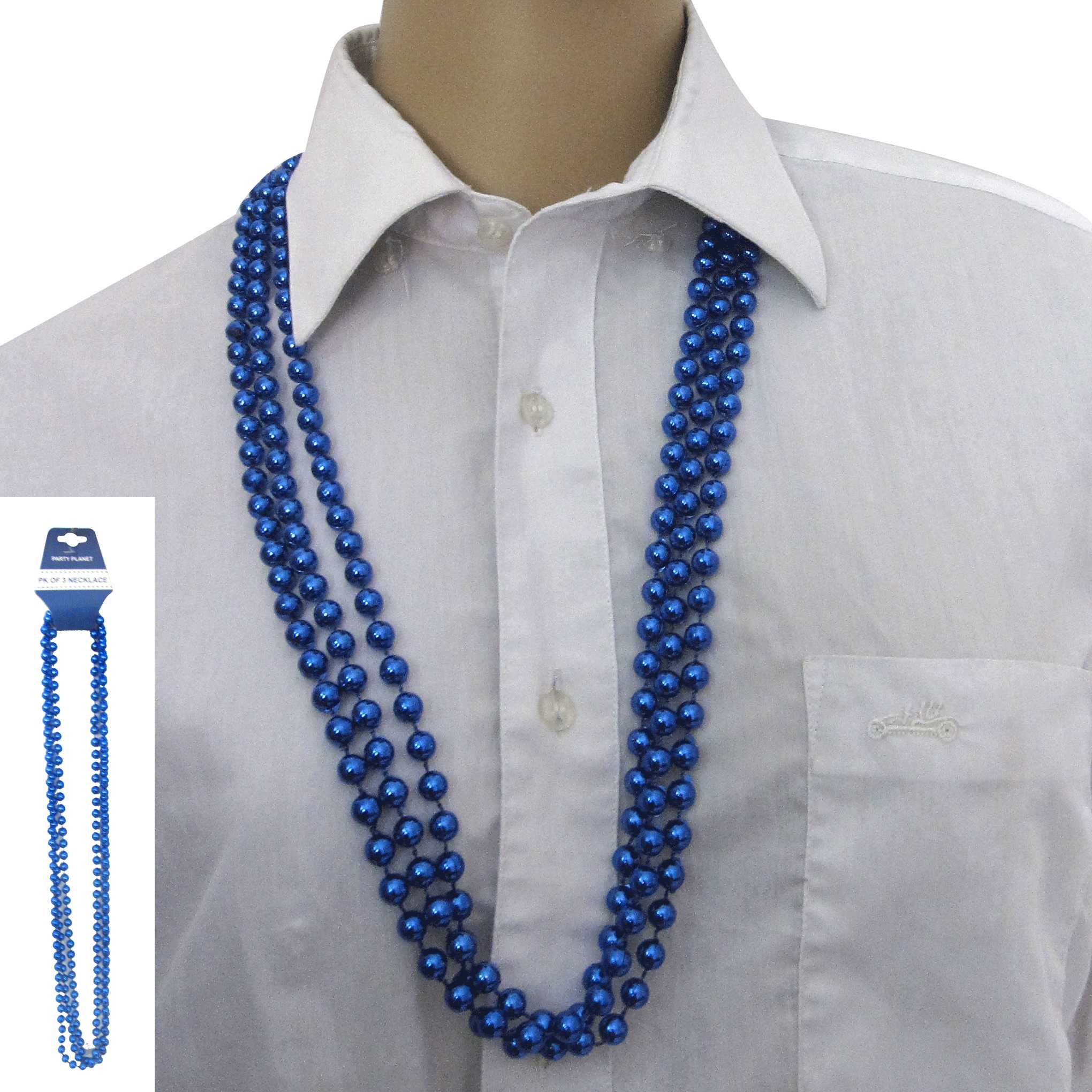 View Party Necklace Beaded 3pk Blue