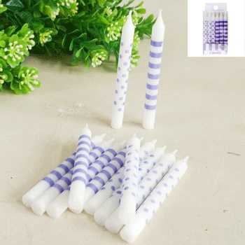 View Birthday Candles 12pk Purple Stripes/Dots