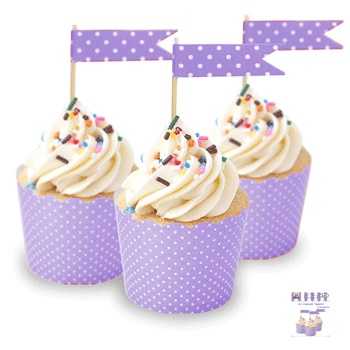View Cupcake Toppers 24pk Purple Dots