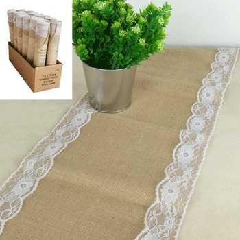 View Table Runner 2m X 30cm Hessian Lace Border